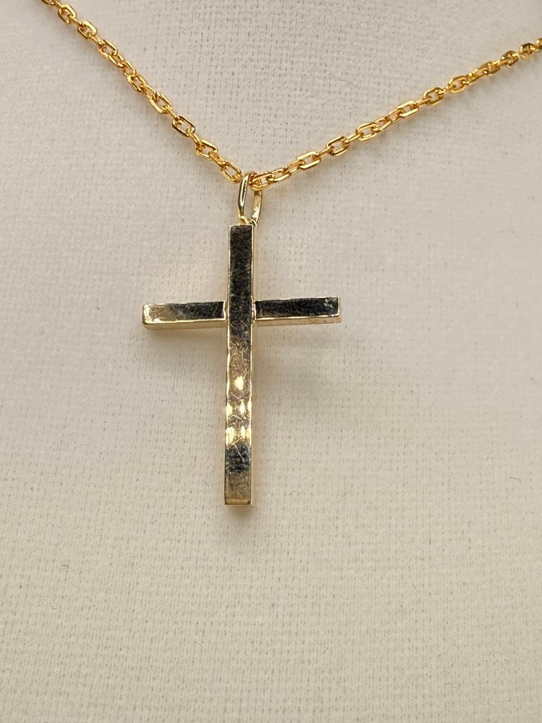 14K Solid Gold Cross Pendant detail view