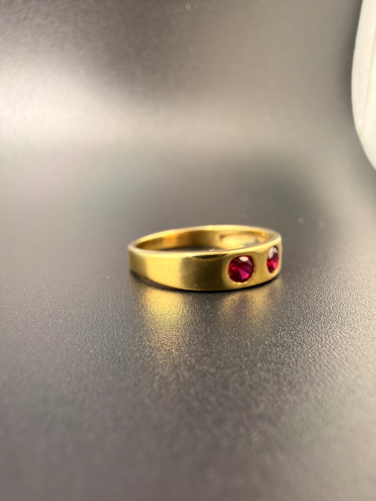 14K Gold Bonded Sterling Silver Ruby Ring – 3 Synthetic Rubies, Size 6.5 detail view