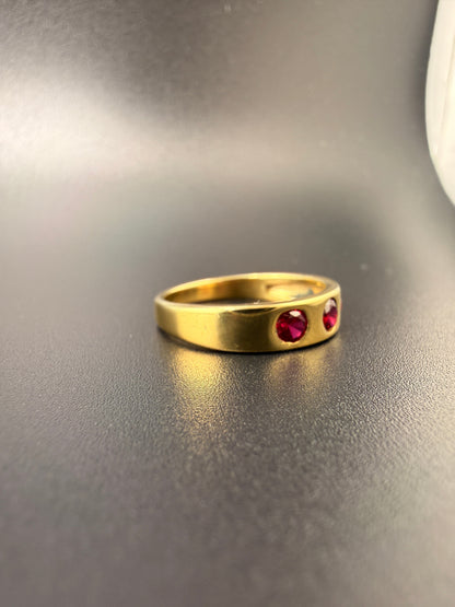 14K Gold Bonded Sterling Silver Ruby Ring – 3 Synthetic Rubies, Size 6.5