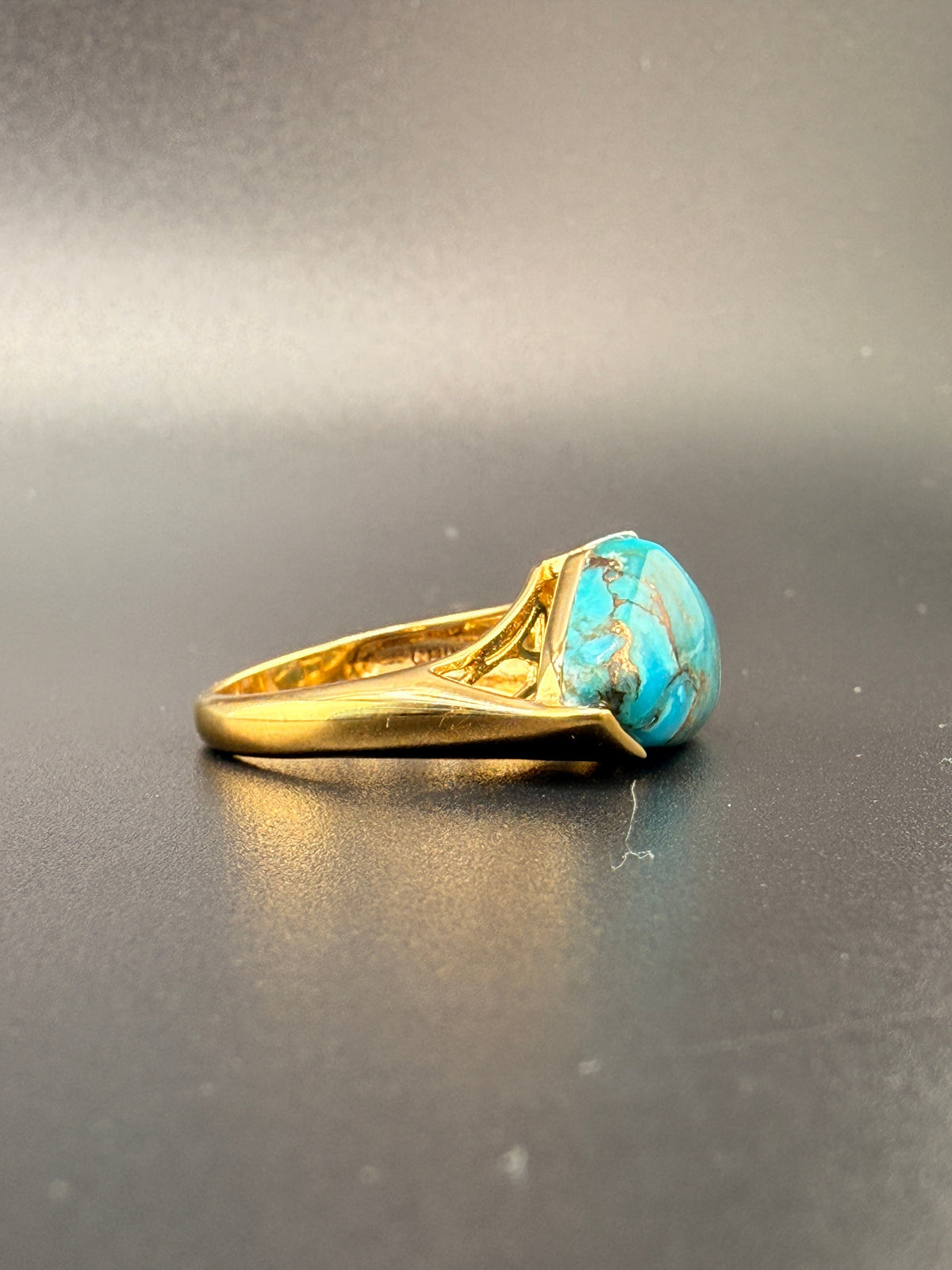 14K Gold Bonded Sterling Silver Turquoise Ring – 5.4 Grams detail view