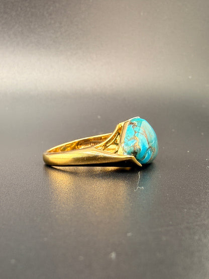 14K Gold Bonded Sterling Silver Turquoise Ring – 5.4 Grams