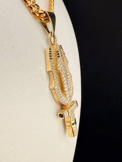 Trident Diamond & Sapphire Pendant – 14K Gold Custom One-of-One (4.42 CT LG Diamonds)