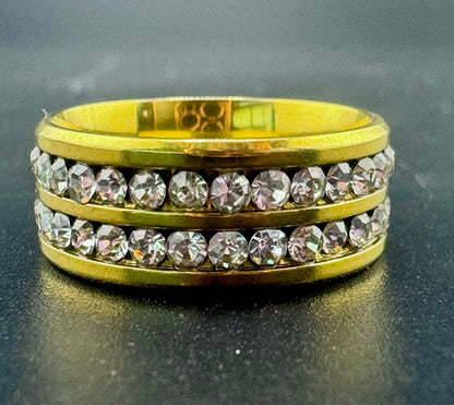 Stainless Steel Gold Plated 2-Row CZ Diamond Band – 8.7mm, Size 7.5