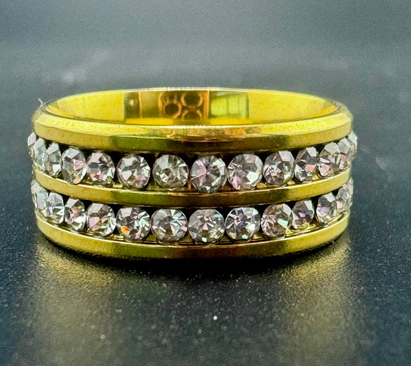 Gold Plated Stainless Steel 2-Row CZ Diamond Band – 8mm, Size 6.5
