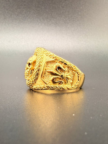 14K Gold Bonded Sterling Silver Skull Ring - 8.25