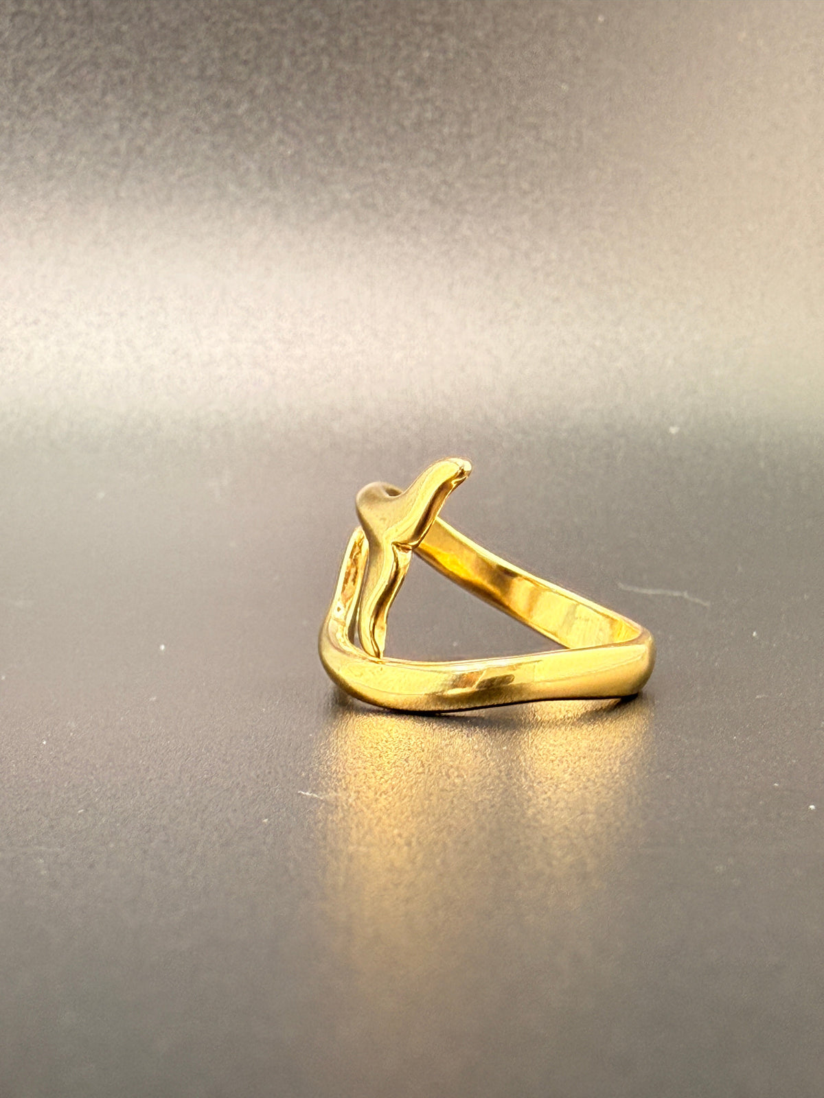 14K Gold Bonded Sterling Silver Dolphin Tail Ring – Adjustable Size detail view