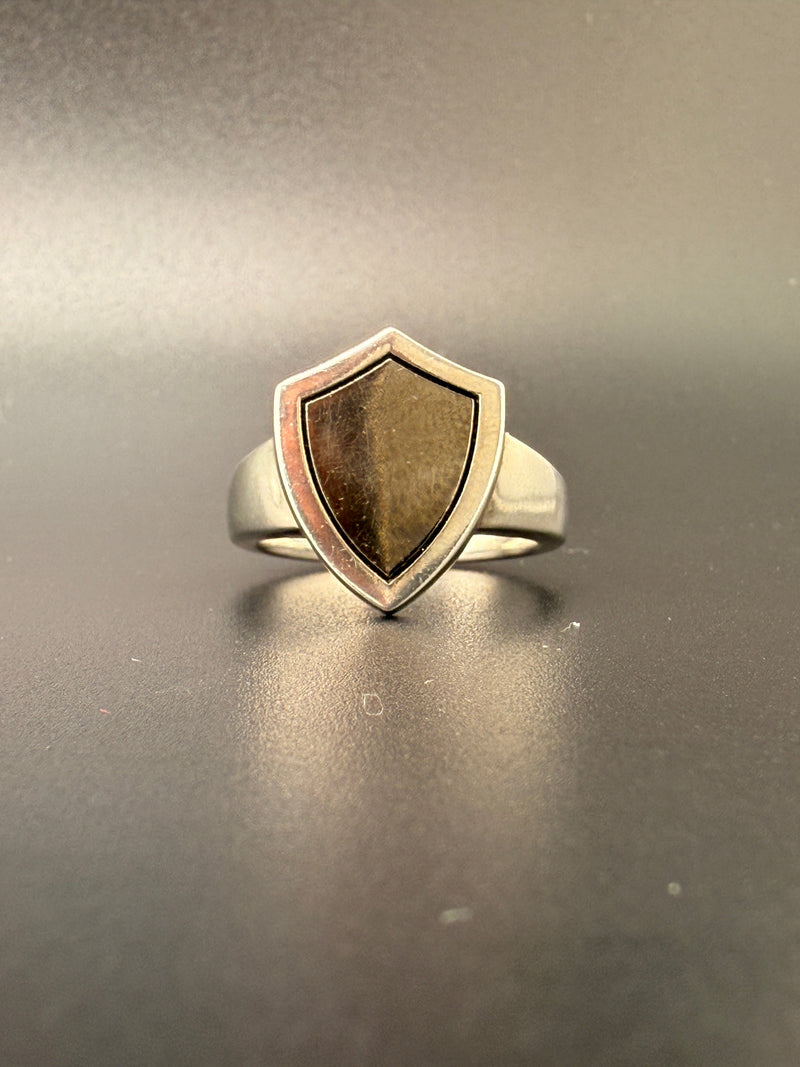 14K Gold Bonded Sterling Silver Black Shield Ring – Silver Border - 9