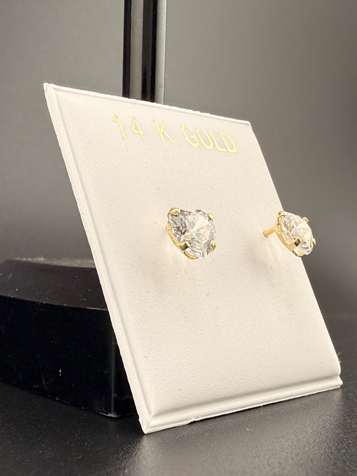 14K Gold 2CT CZ Diamond Heart Stud Earrings