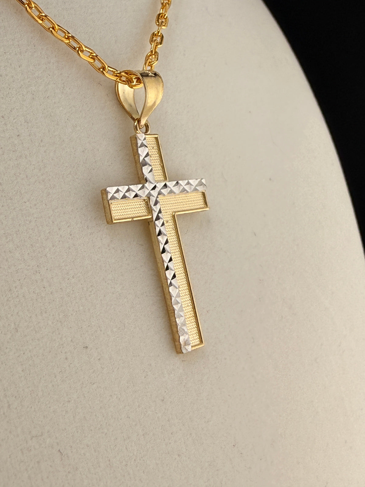 14K Solid Gold Diamond-Cut Cross Pendant