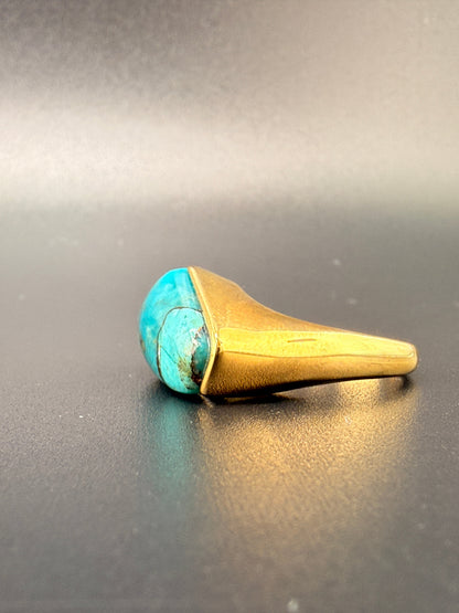 14K Gold Bonded Sterling Silver Turquoise Ring – 5.4 Grams