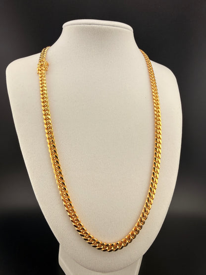 14K Gold Bond  Cuban Link Necklace over Solid 925 Sterling Silver 6.2 MM / 22 in