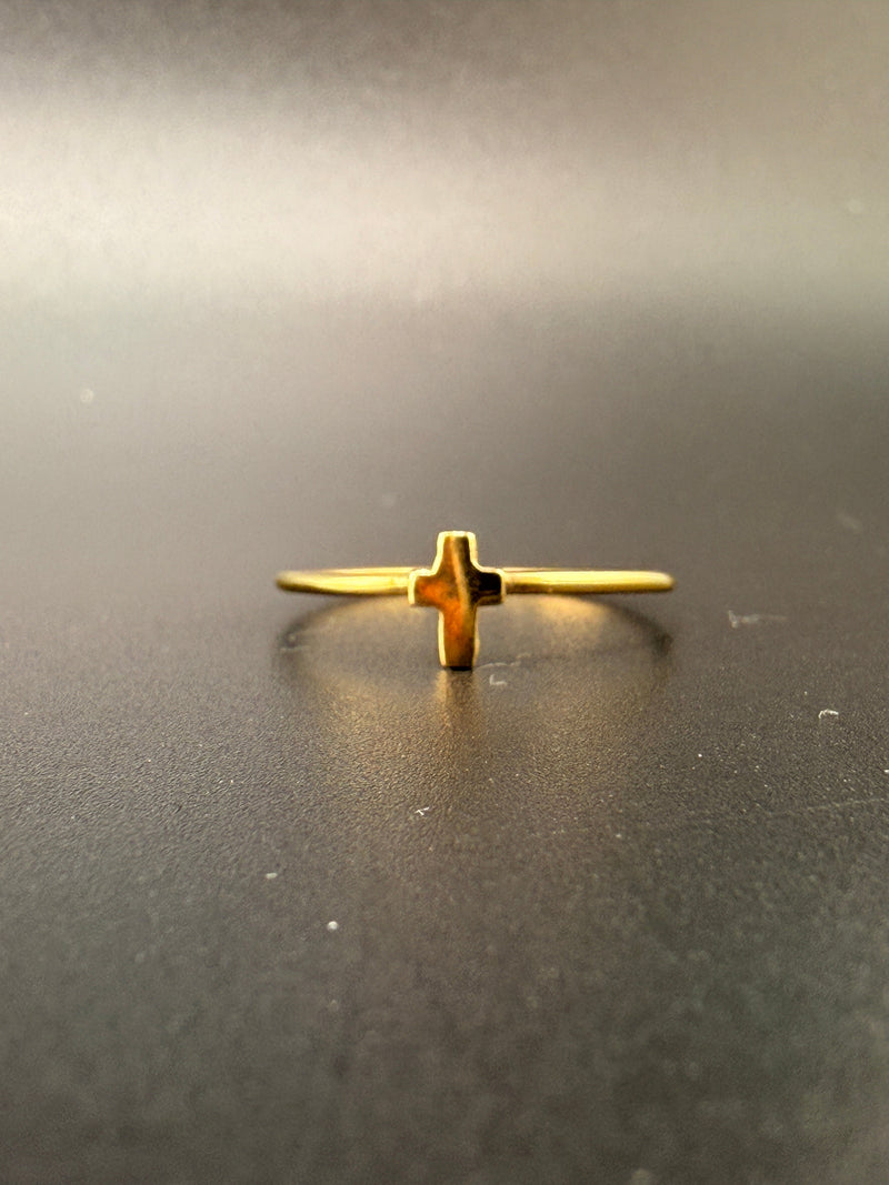 14K Gold Bonded Sterling Silver Tiny Cross Ring - 7