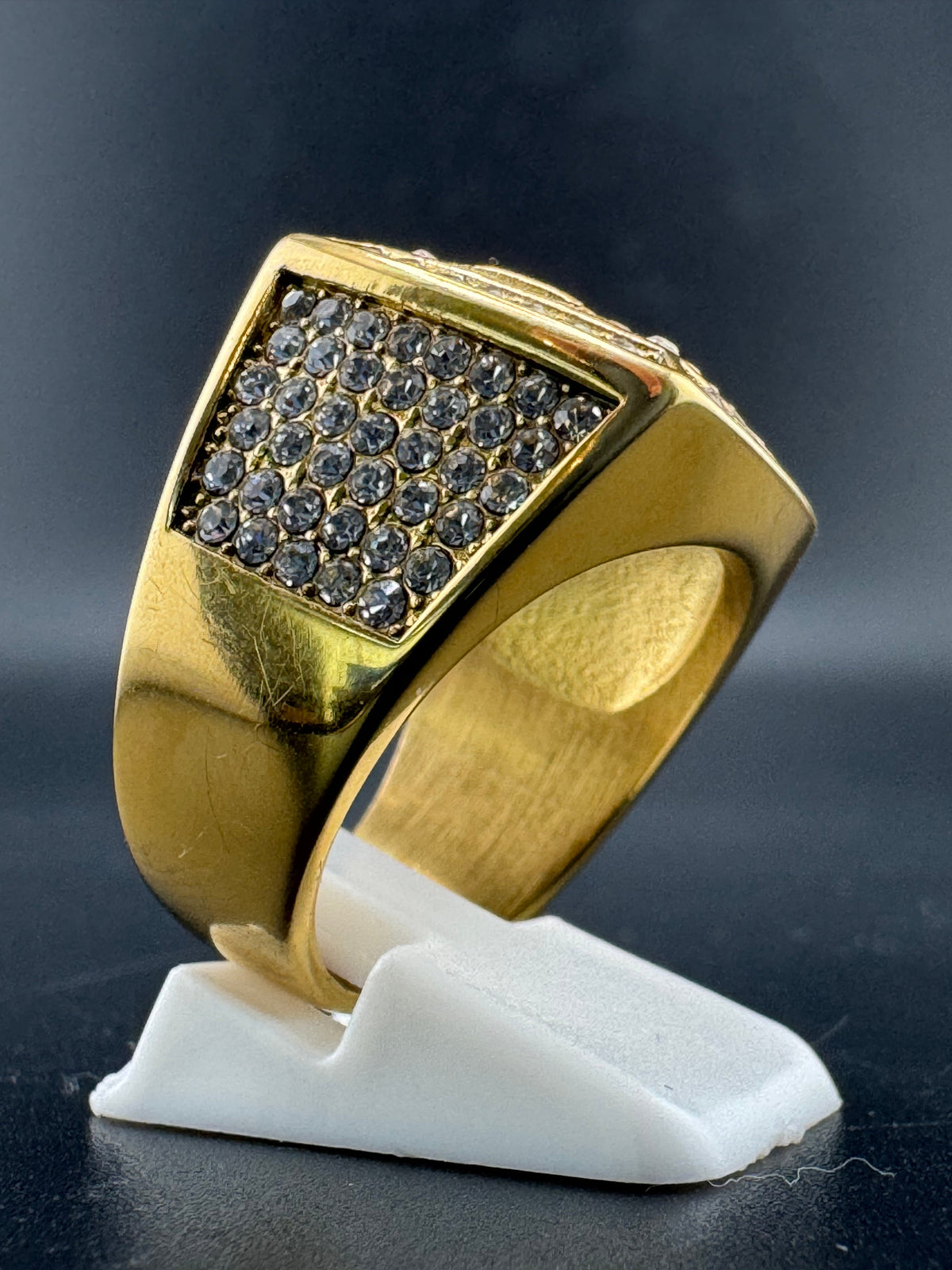 Gold Plated CZ Diamond “KING” Stainless Steel Ring – 20.4mm Wide, Size 10 detail view