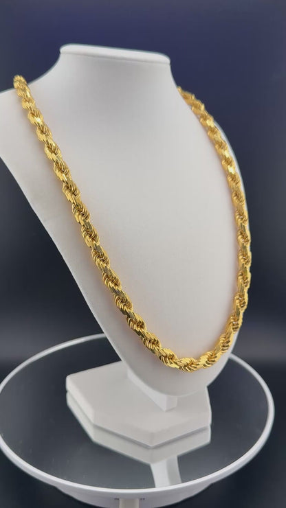 8mm Italian Rope Chain – 14K Gold Bonded over Solid 925 Sterling Silver, Made in Italy 8 MM / 24 in