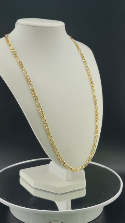 10K Solid Gold /  Figaro Chain Necklace 5.2mm / 24 Inch